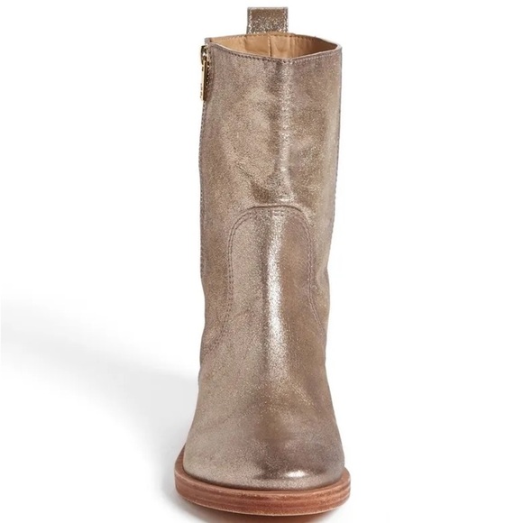 TORY BURCH Gold Metallic Leather HALLE Mid Combat Boots Size 6 - Picture 3 of 12